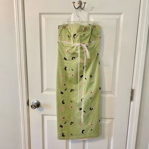 Green Floral Strapless Midi Bridesmaid Dress